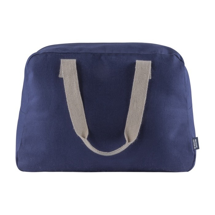 Bolsa de viaje de algodón canvas reciclado con asas de agarre 280 g/m2 color azul tercera vista