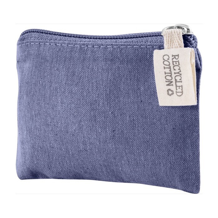 Monedero de algodón reciclado GRS con tirador de tela 140g/m2 color azul tercera vista