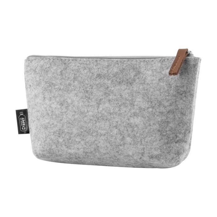 Neceser de fieltro poliéster reciclado con cremallera a juego color gris quinta vista Neceser de fieltro poliéster reciclado con cremallera a juego color gris quinta vista