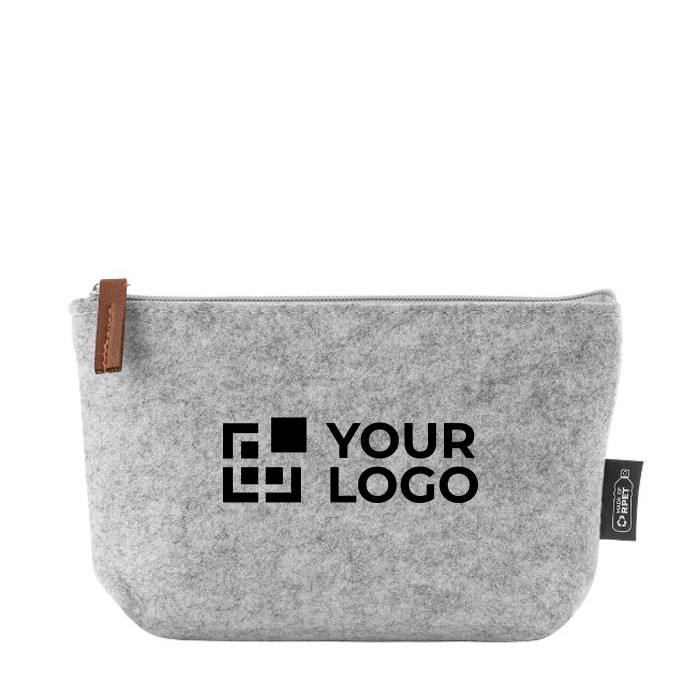 Neceser de fieltro poliéster reciclado con cremallera a juego color gris vista principal Neceser de fieltro poliéster reciclado con cremallera a juego color gris vista principal