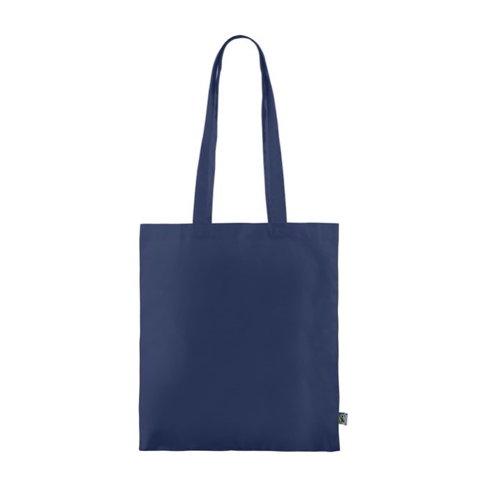 Bolsa de algodón Fairtrade con asas largas en varios colores 180g/m2 color azul tercera vista