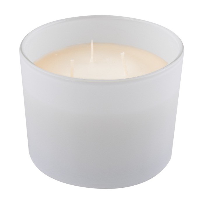 Vela de cera vegetal y parafina con 3 mechas en tarro de vidrio color blanco primera vista