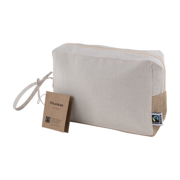 Neceser de algodón Fairtrade con base de yute y asa de mano 220 g/m2 color natural tercera vista