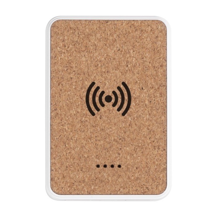 Powerbank y cargador inalámbrico reciclado con detalles de corcho 5W color blanco segunda vista