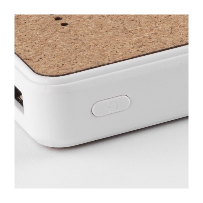 Powerbank y cargador inalámbrico reciclado con detalles de corcho 5W color blanco vista detalle