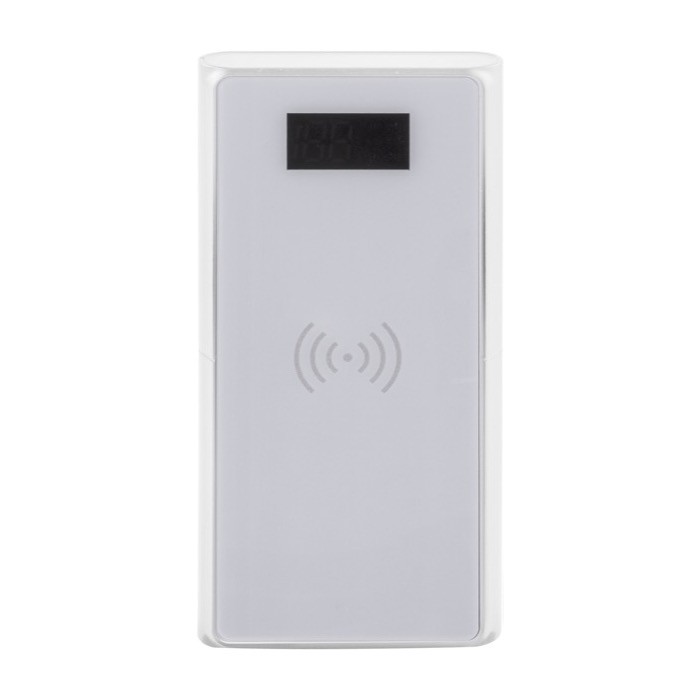Powerbank de plástico reciclado 10.000 mAh con carga inalámbrica 5W color blanco primera vista Powerbank de plástico reciclado 10.000 mAh con carga inalámbrica 5W color blanco primera vista