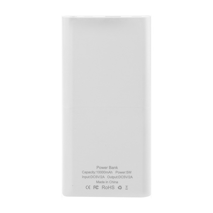 Powerbank de plástico reciclado 10.000 mAh con carga inalámbrica 5W color blanco tercera vista Powerbank de plástico reciclado 10.000 mAh con carga inalámbrica 5W color blanco tercera vista
