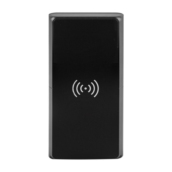 Powerbank de plástico reciclado 10.000 mAh con carga inalámbrica 5W color negro primera vista Powerbank de plástico reciclado 10.000 mAh con carga inalámbrica 5W color negro primera vista