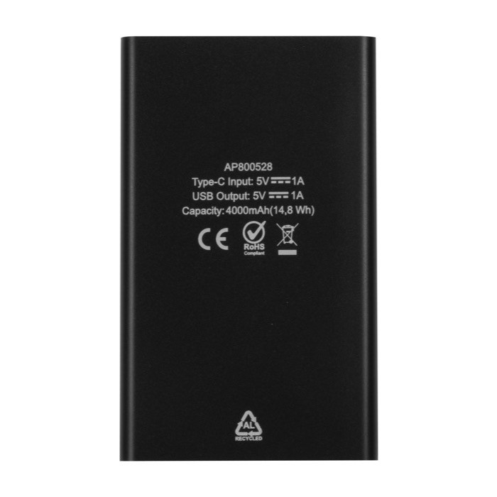 Powerbank de aluminio reciclado con cable incluido 4000 mAh segunda vista Powerbank de aluminio reciclado con cable incluido 4000 mAh segunda vista