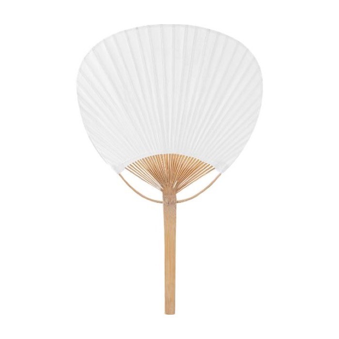Abanico estilo paipái con mango de bambú personalizable color blanco primera vista