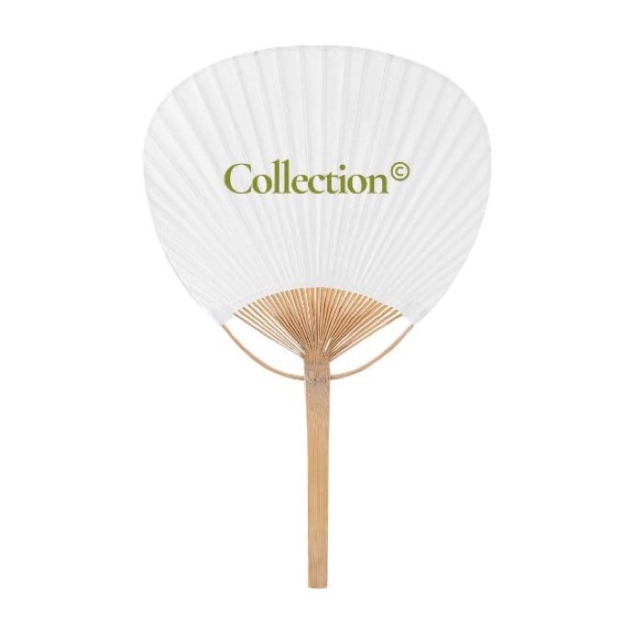 Abanico estilo paipái con mango de bambú personalizable color blanco segunda vista