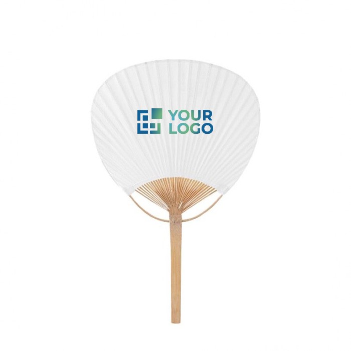 Abanico estilo paipái con mango de bambú personalizable color blanco vista principal