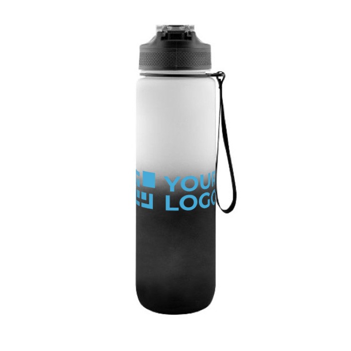 Botella con marcadores de consumición diaria de liquido1L color negro vista principal Botella con marcadores de consumición diaria de liquido1L color negro vista principal