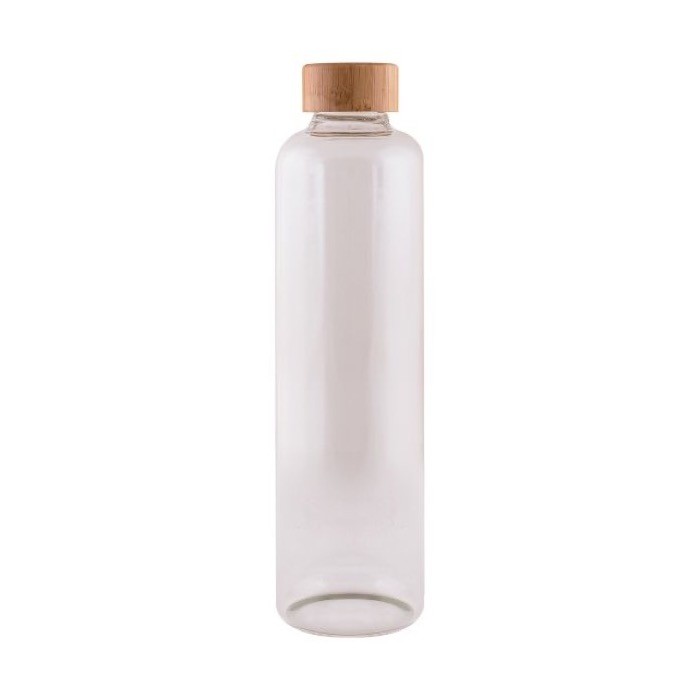 Botella de borosilicato con tapón de bambú con capacidad de 1L color marrón segunda vista Botella de borosilicato con tapón de bambú con capacidad de 1L color marrón segunda vista