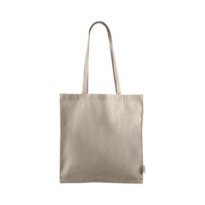 Bolsa para la compra de algodón reciclado de asas largas 200 g/m2 color beige primera vista