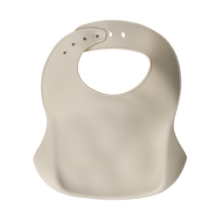 Babero para bebe de silicona con múltiples ajustes y bolsillo frontal color beige tercera vista Babero para bebe de silicona con múltiples ajustes y bolsillo frontal color beige tercera vista
