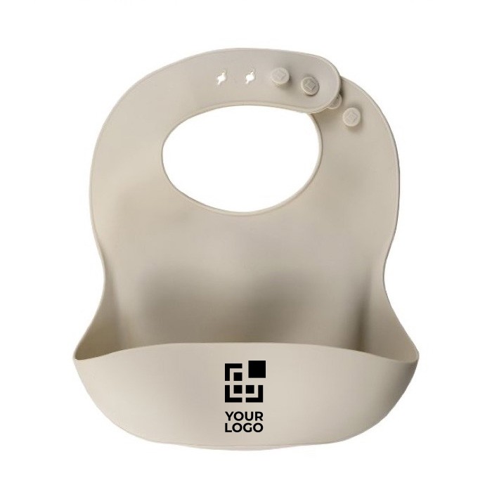 Babero para bebe de silicona con múltiples ajustes y bolsillo frontal color beige vista principal Babero para bebe de silicona con múltiples ajustes y bolsillo frontal color beige vista principal