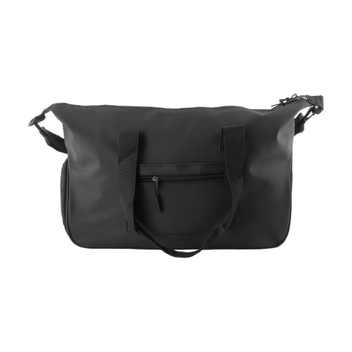 Bolsa de deporte elegante de PU con zapatillera y doble asa color negro cuarta vista