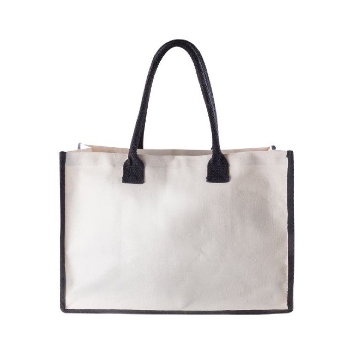 Bolsa para la playa de algodón canvas con bordes y asas a color color negro primera vista