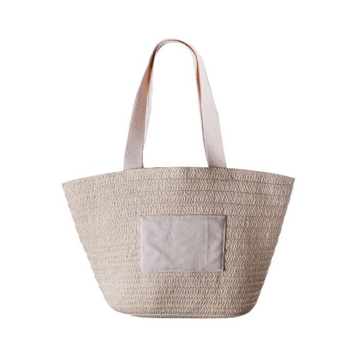 Bolsa tipo capazo de papel de paja con asas y bolsillo externo color natural segunda vista Bolsa tipo capazo de papel de paja con asas y bolsillo externo color natural segunda vista