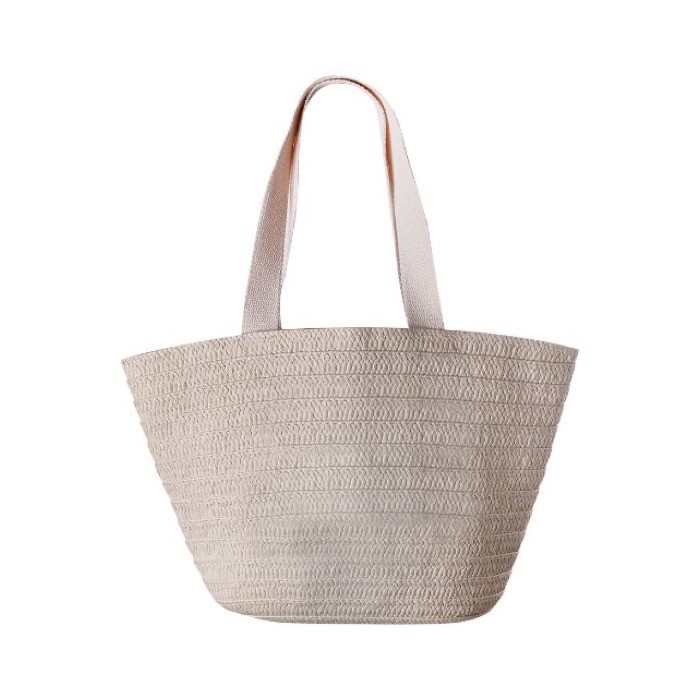 Bolsa tipo capazo de papel de paja con asas y bolsillo externo color natural tercera vista Bolsa tipo capazo de papel de paja con asas y bolsillo externo color natural tercera vista