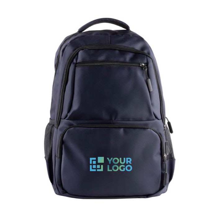 Mochila de cuero sintético con varios compartimientos en el exterior 15'' color azul marino vista principal