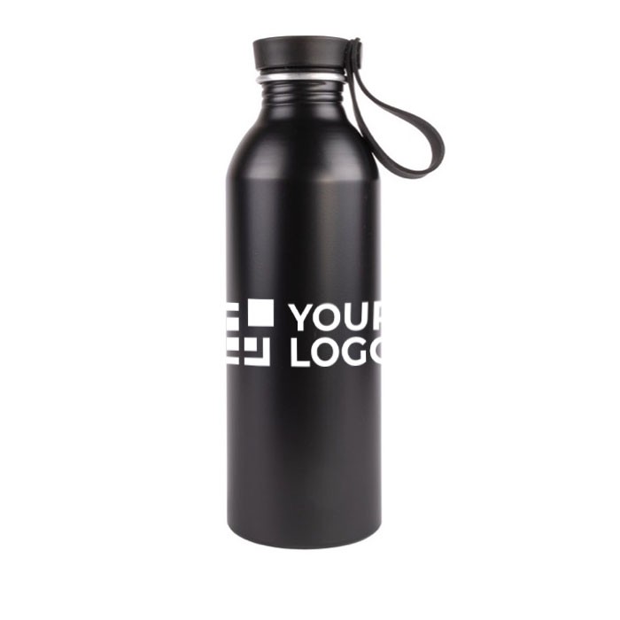 Botella de aluminio reciclado con detalle de madera en el tapón 550ml color negro vista principal Botella de aluminio reciclado con detalle de madera en el tapón 550ml color negro vista principal