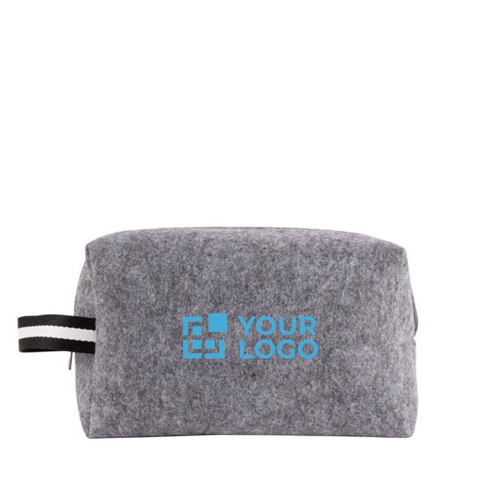 Neceser de fieltro RPET con asa bicolor en el costado 360 g/m2 color gris vista principal Neceser de fieltro RPET con asa bicolor en el costado 360 g/m2 color gris vista principal
