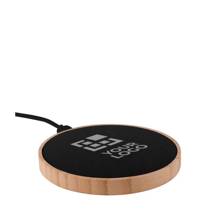 Cargador inalámbrico de bambú con superficie retroiluminada 15W color negro vista principal Cargador inalámbrico de bambú con superficie retroiluminada 15W color negro vista principal