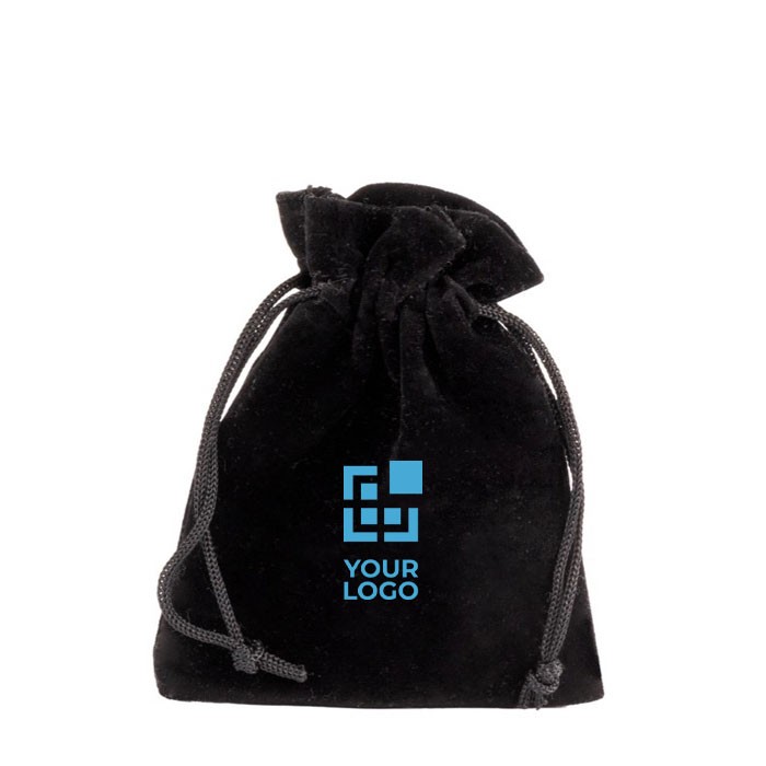 Bolsa pequeña aterciopelada de poliéster con cordones de cierre color negro vista principal