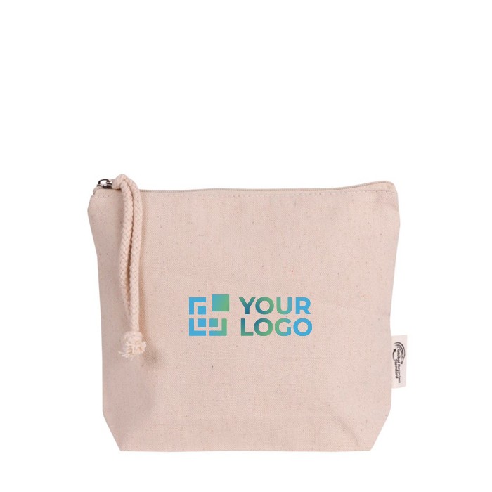 Neceser de algodón reciclado color natural con muñequera de cuerda color natural vista principal Neceser de algodón reciclado color natural con muñequera de cuerda color natural vista principal