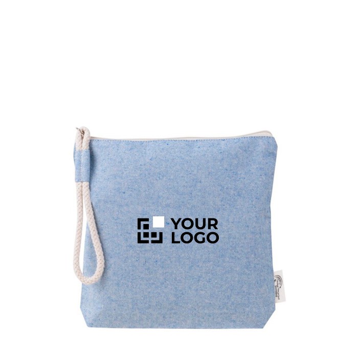 Neceser de algodón reciclado color pastel con muñequera de cuerda color azul vista principal Neceser de algodón reciclado color pastel con muñequera de cuerda color azul vista principal