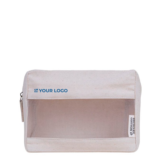 Neceser de canvas reciclado color natural con rejilla en parte frontal color natural vista principal Neceser de canvas reciclado color natural con rejilla en parte frontal color natural vista principal