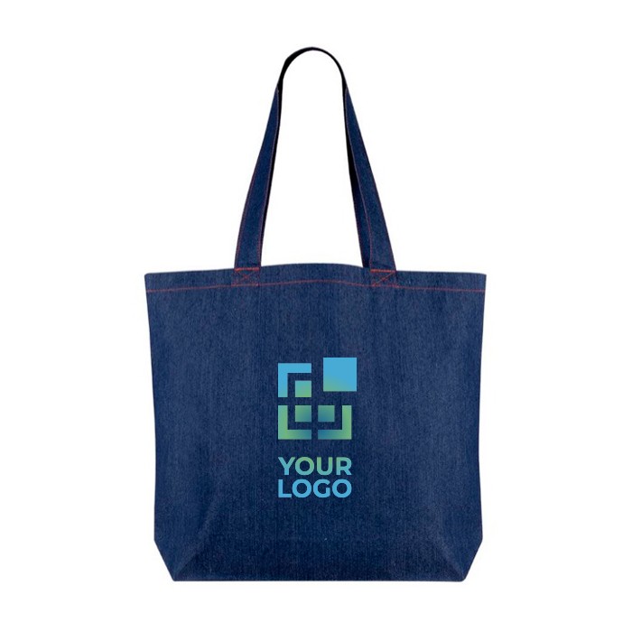 Bolsa de denim reciclado para personalizar de asas largas 280 g/m2 color azul vaquero vista principal