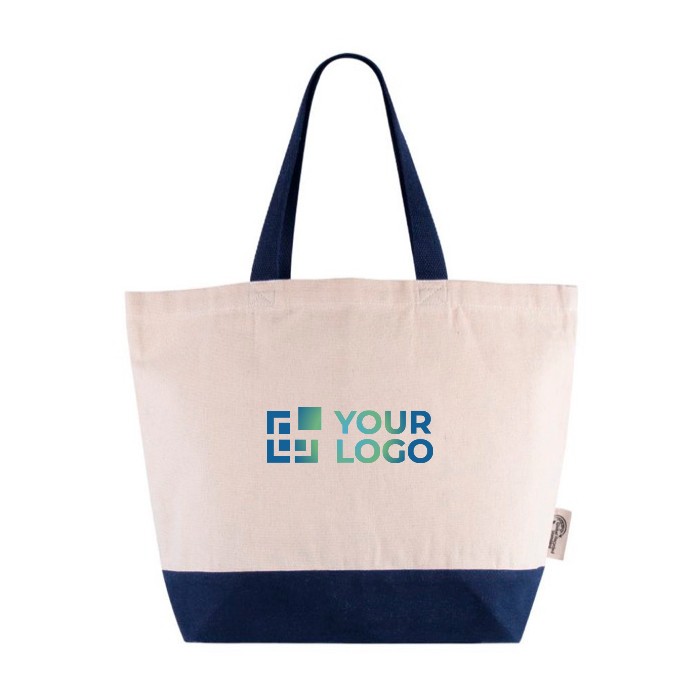 Bolsa de algodón reciclado con asa y base de colores 320 g/m2 color azul vista principal Bolsa de algodón reciclado con asa y base de colores 320 g/m2 color azul vista principal