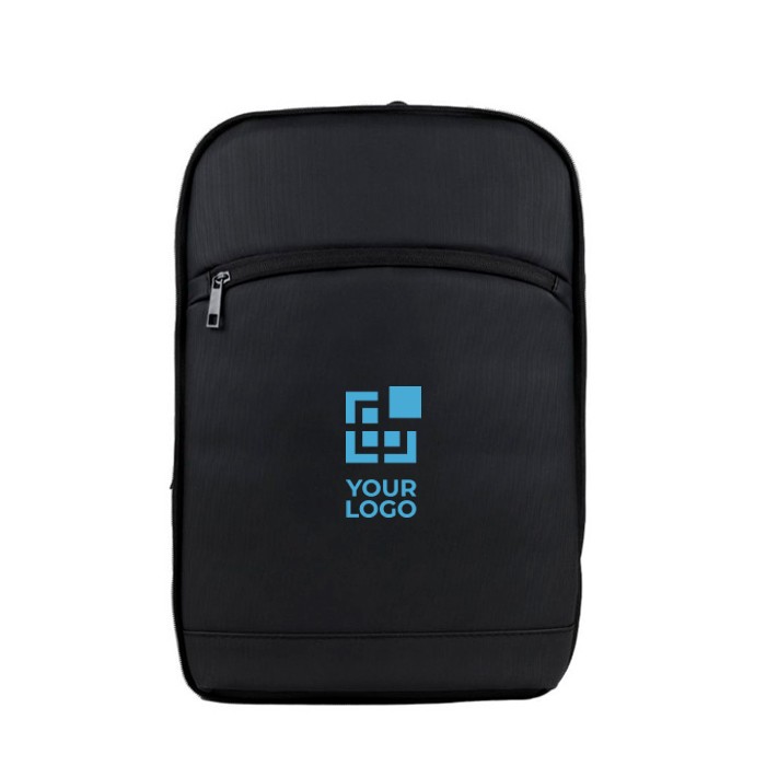 Mochila de PU con cremallera para extenderla y bolsillo exterior color negro vista principal