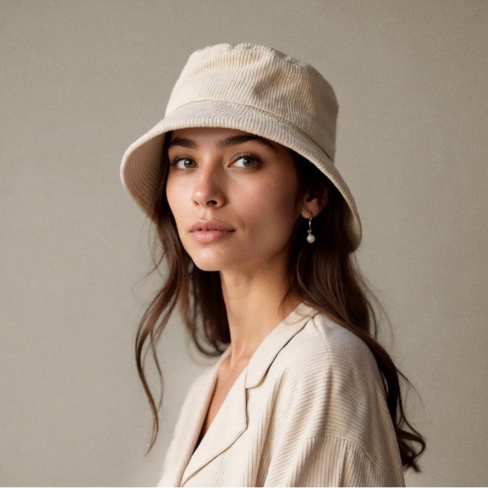 Gorro unisex estilo bob de pana suave para personalizar color natural sexta vista