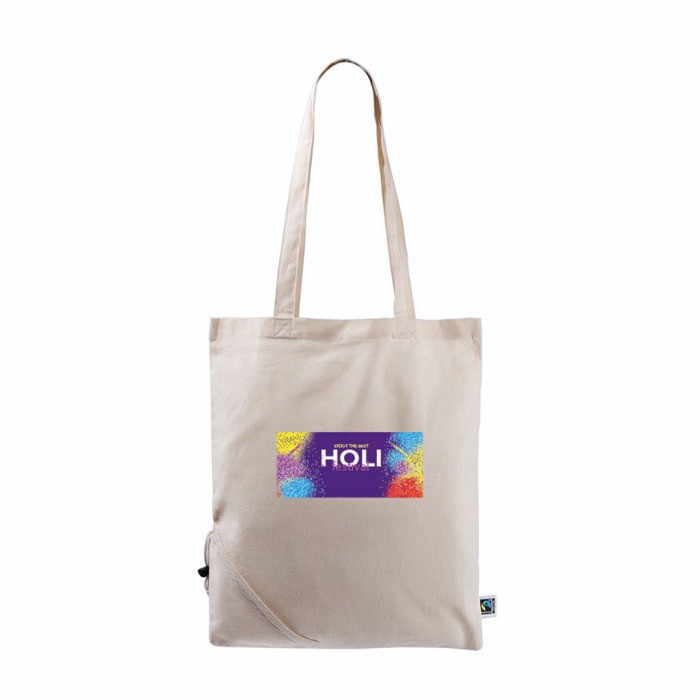 Bolsa plegable de algodón Fairtrade para personalizar 120 g/m2 color natural vista detalle