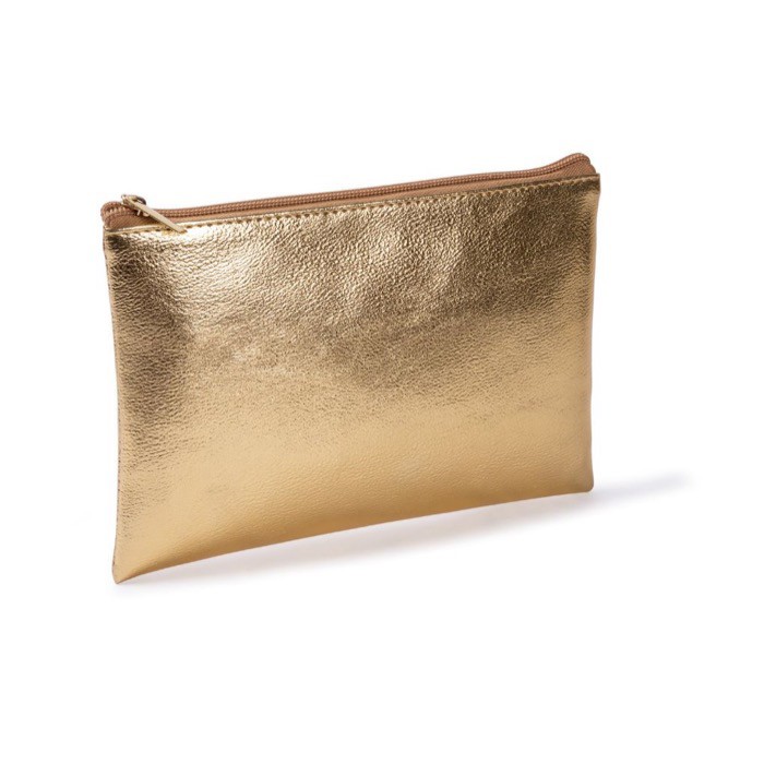 Neceser compacto de PU con acabado dorado y cremallera a juego color dorado segunda vista