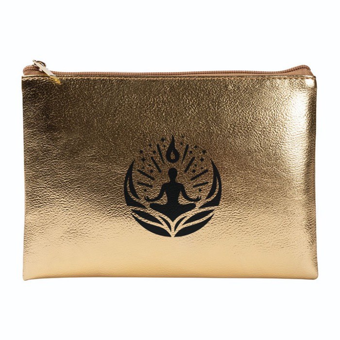 Neceser compacto de PU con acabado dorado y cremallera a juego color dorado tercera vista