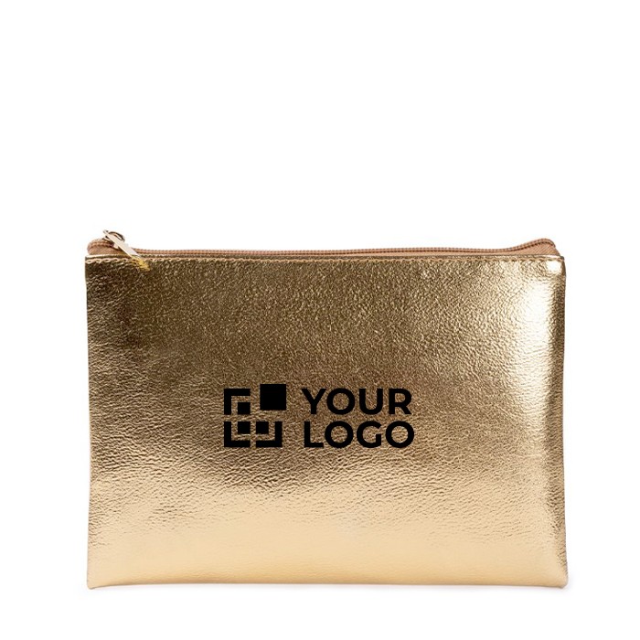 Neceser compacto de PU con acabado dorado y cremallera a juego color dorado vista principal