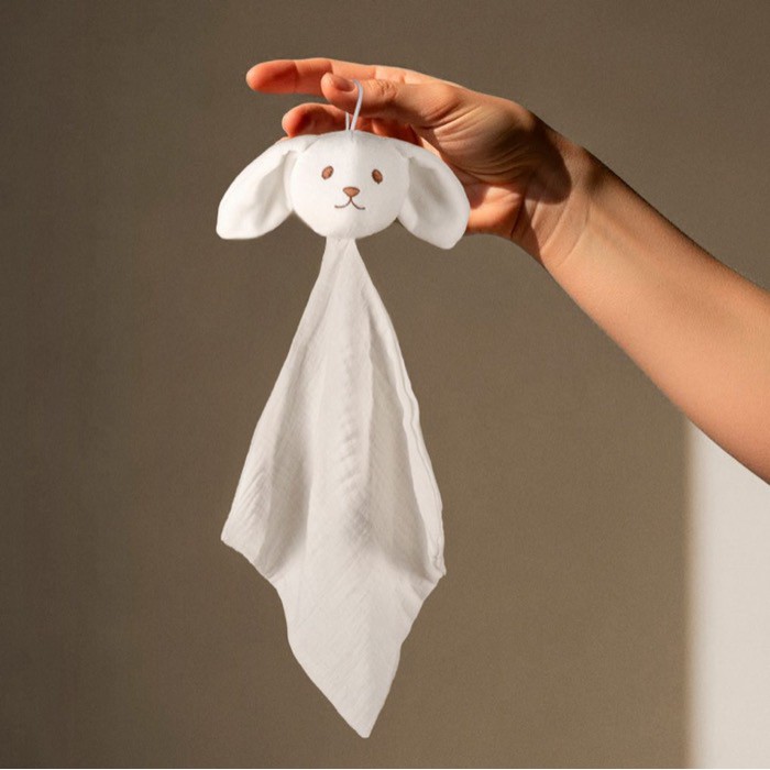 Dou dou para bebé hecho de suave algodón con cabeza de conejo color natural sexta vista