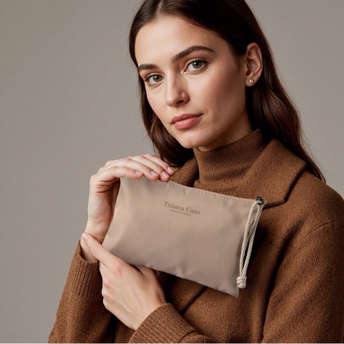 Neceser de nylon con cordón bicolor en la tirador 240 g/m2 color beige cuarta vista