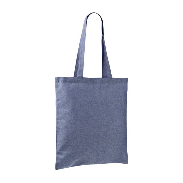 Bolsa tote de algodón y poliéster con asas largas 120 g/m2 color azul segunda vista