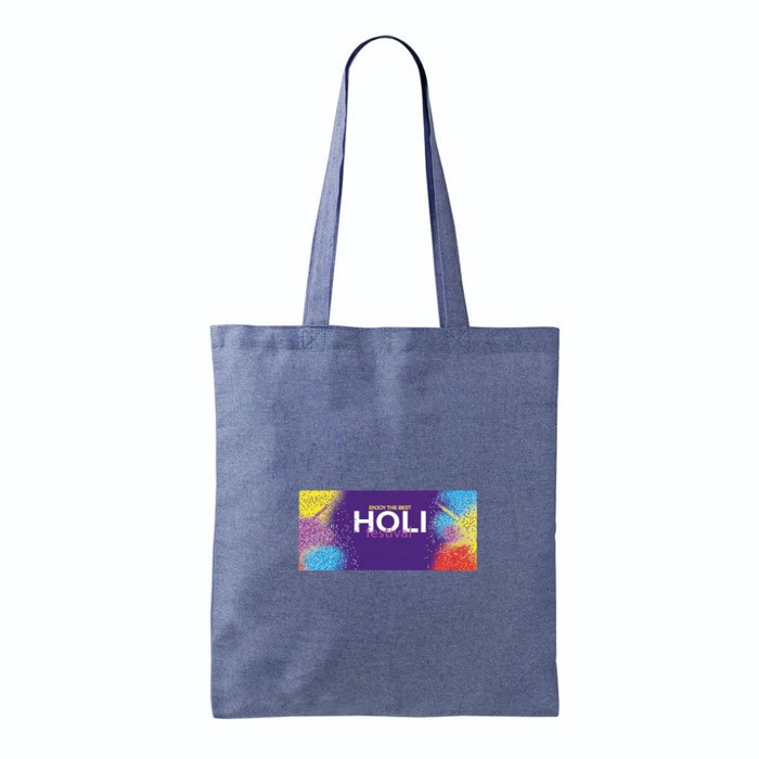 Bolsa tote de algodón y poliéster con asas largas 120 g/m2 color azul vista detalle
