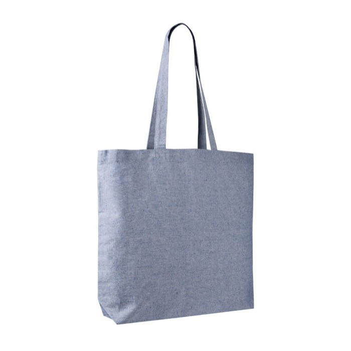 Bolsa tote de algodón y poliéster con asas largas 220 g/m2 color azul segunda vista