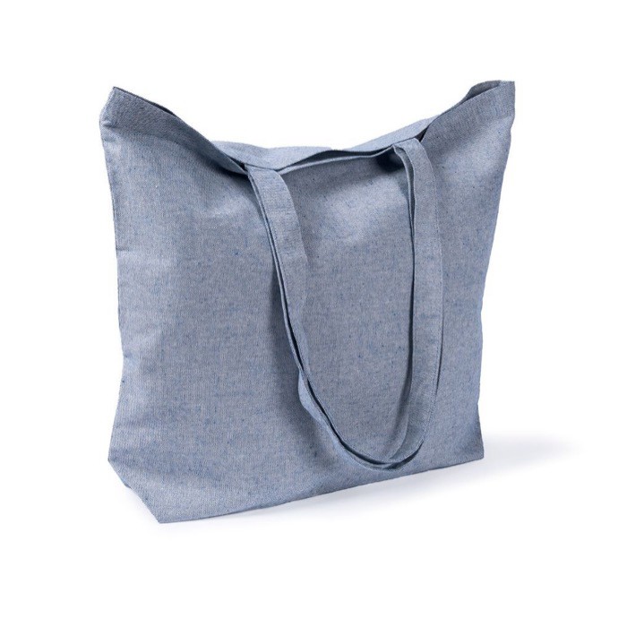 Bolsa tote de algodón y poliéster con asas largas 220 g/m2 color azul tercera vista