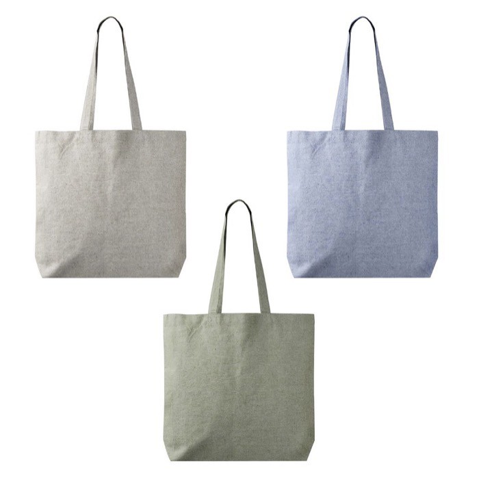 Bolsa tote de algodón y poliéster con asas largas 220 g/m2 color azul cuarta vista