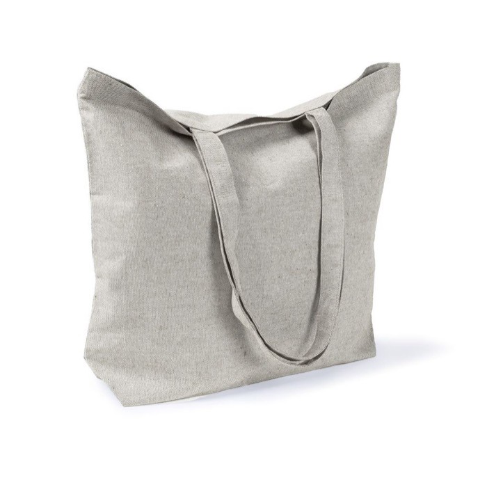 Bolsa tote de algodón y poliéster con asas largas 220 g/m2 color gris tercera vista