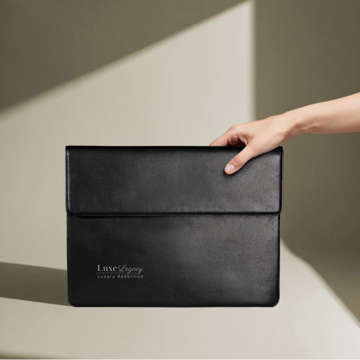 Elegante porta documentos hecho de cuero sintético personalizable color negro quinta vista